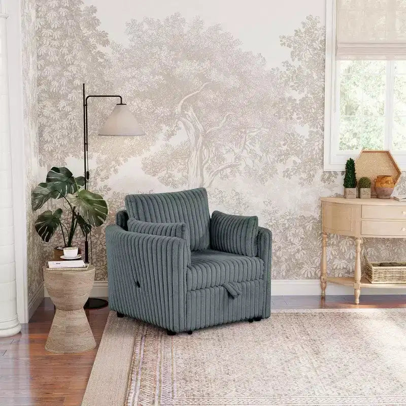 Fauteuil de salon convertible avec port USB et 2 oreillers, Canapé-lit une place convertible, Canapés-lits gigognes