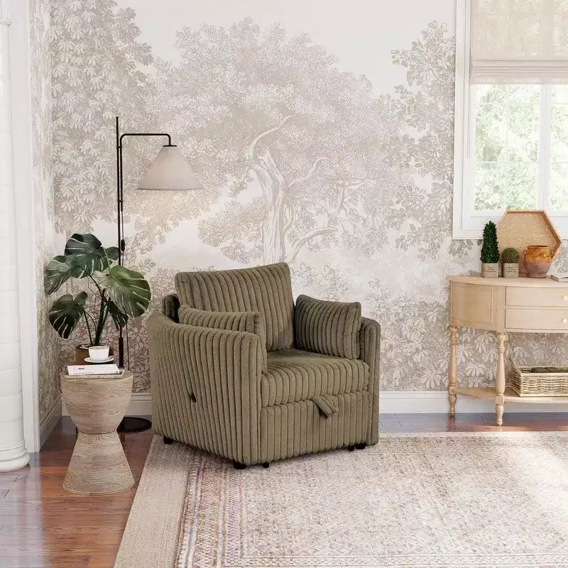Fauteuil de salon convertible avec port USB et 2 oreillers, Canapé-lit une place convertible, Canapés-lits gigognes