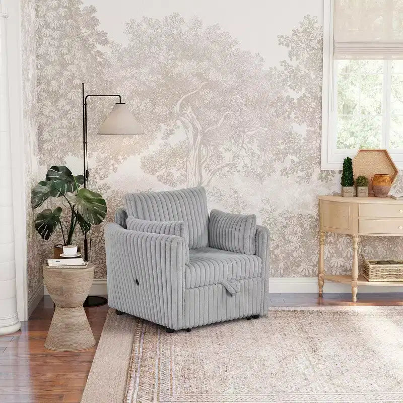Fauteuil de salon convertible avec port USB et 2 oreillers, Canapé-lit une place convertible, Canapés-lits gigognes