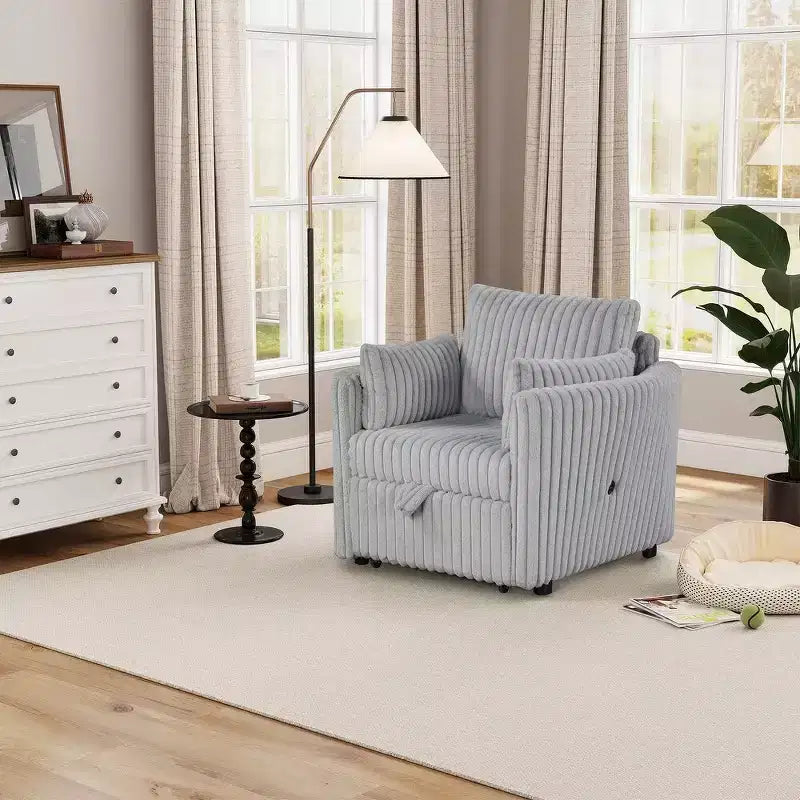 Fauteuil de salon convertible avec port USB et 2 oreillers, Canapé-lit une place convertible, Canapés-lits gigognes