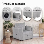 Fauteuil de salon convertible avec port USB et 2 oreillers, Canapé-lit une place convertible, Canapés-lits gigognes