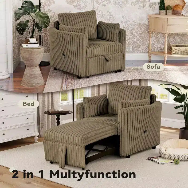 Fauteuil de salon convertible avec port USB et 2 oreillers, Canapé-lit une place convertible, Canapés-lits gigognes