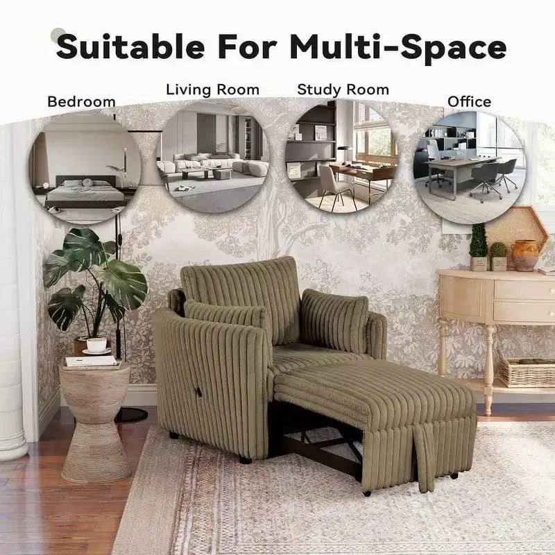 Fauteuil de salon convertible avec port USB et 2 oreillers, Canapé-lit une place convertible, Canapés-lits gigognes