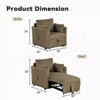 Fauteuil de salon convertible avec port USB et 2 oreillers, Canapé-lit une place convertible, Canapés-lits gigognes