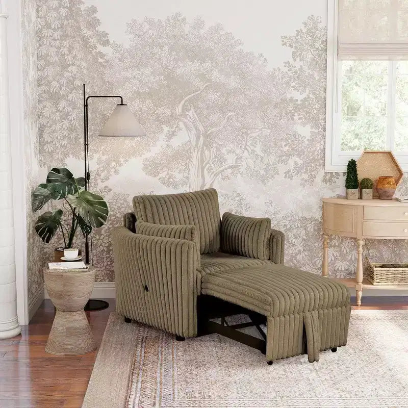 CLIHOME Convertible Lounge Chair with USB and 2 Pillows Single Sofa Bed Pullout Sleeper Sofa Couches