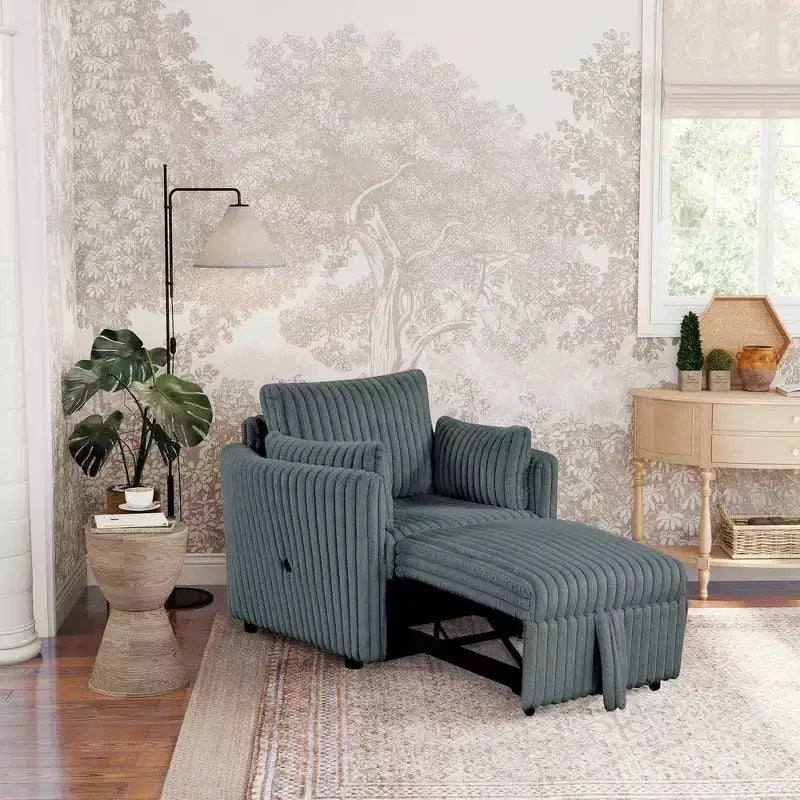 Convertible Lounge Chair with USB and 2 Pillows Single Sofa Bed Pullout Sleeper Sofa Couches
