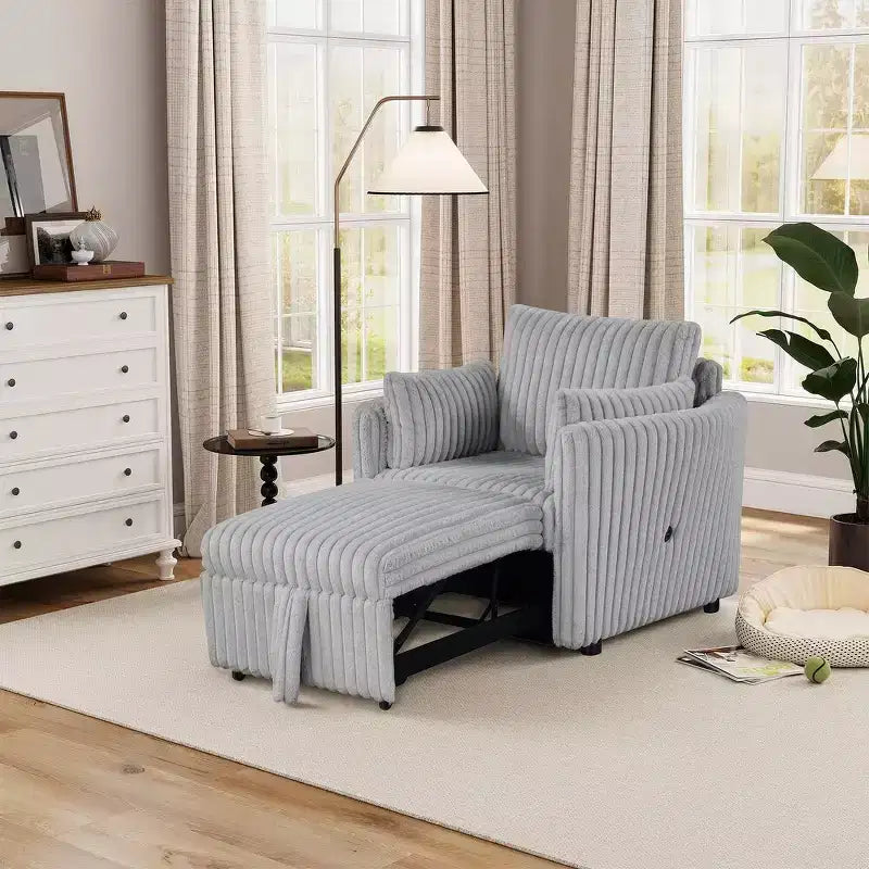 Convertible Lounge Chair with USB and 2 Pillows Single Sofa Bed Pullout Sleeper Sofa Couches
