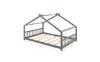 Lit de sol Montessori Bellemave, taille double, avec tête et pied de lit, gris