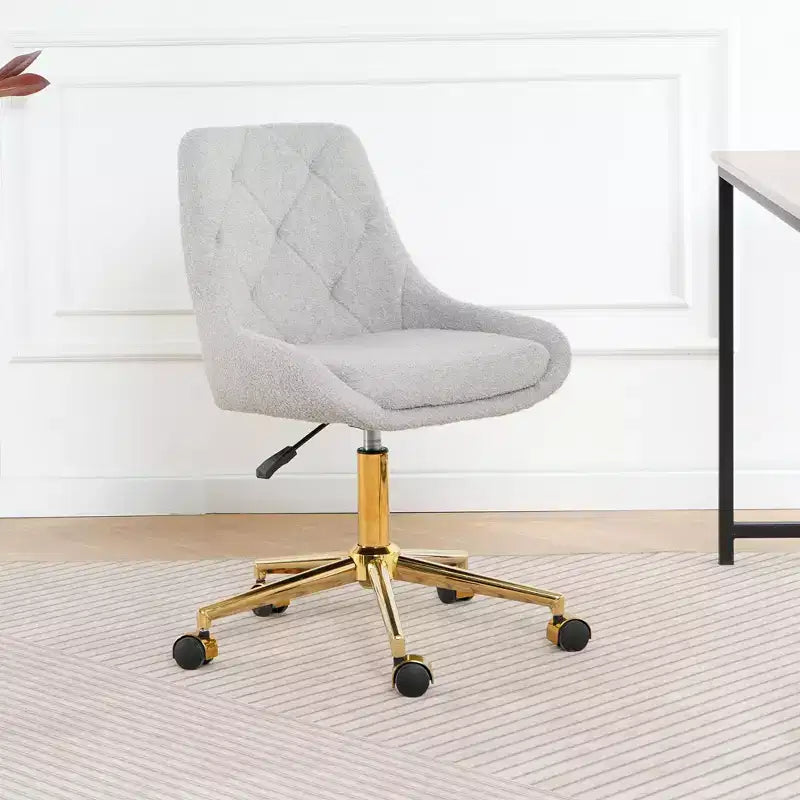Fauteuil de bureau moderne réglable en polaire Teddy, Meuble de salon, Petite chaise pivotante pour bureau, étude, studio