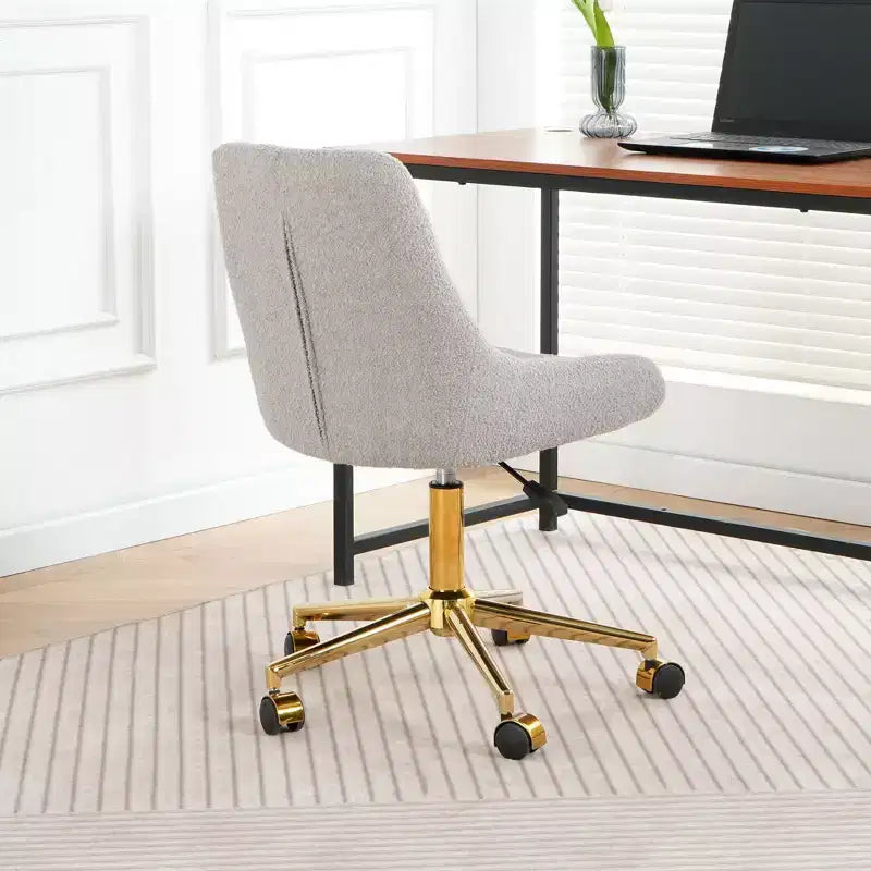 Fauteuil de bureau moderne réglable en polaire Teddy, Meuble de salon, Petite chaise pivotante pour bureau, étude, studio