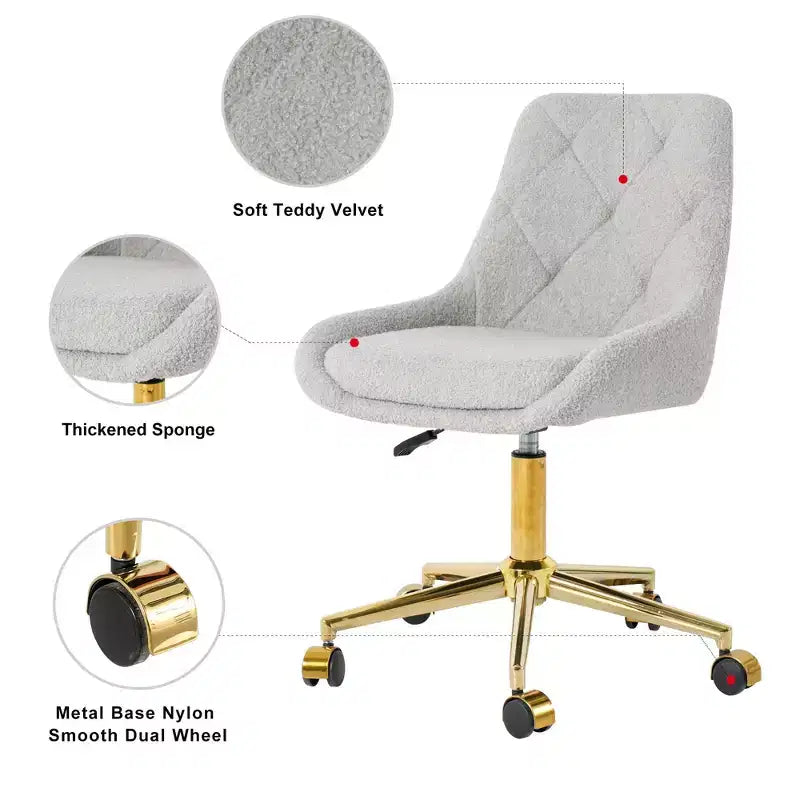 Fauteuil de bureau moderne réglable en polaire Teddy, Meuble de salon, Petite chaise pivotante pour bureau, étude, studio