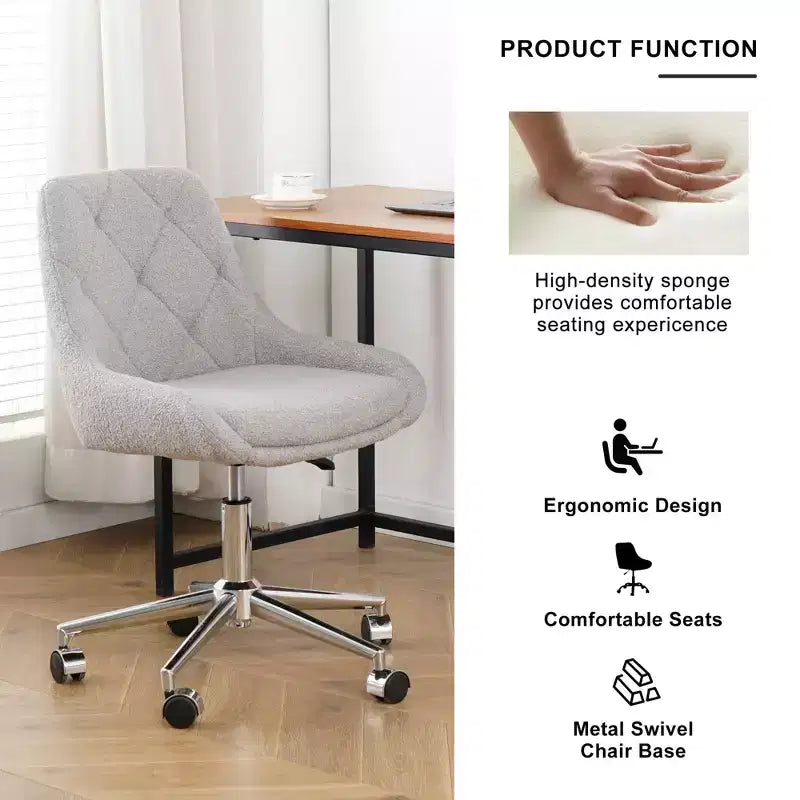 Fauteuil de bureau moderne réglable en polaire Teddy, Meuble de salon, Petite chaise pivotante pour bureau, étude, studio