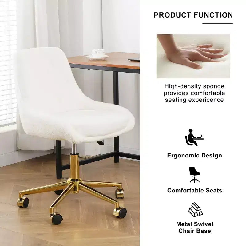 Fauteuil de bureau moderne réglable en polaire Teddy, Meuble de salon, Petite chaise pivotante pour bureau, étude, studio