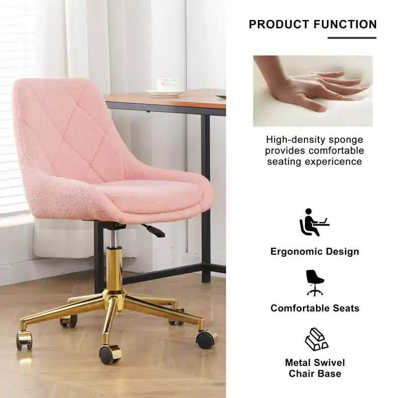 Fauteuil de bureau moderne réglable en polaire Teddy, Meuble de salon, Petite chaise pivotante pour bureau, étude, studio