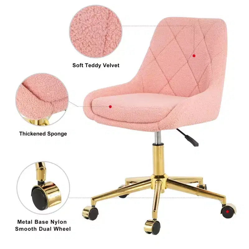 Fauteuil de bureau moderne réglable en polaire Teddy, Meuble de salon, Petite chaise pivotante pour bureau, étude, studio