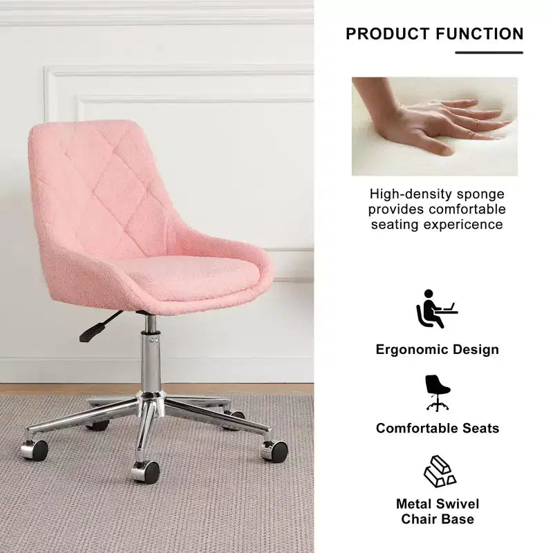 Fauteuil de bureau moderne réglable en polaire Teddy, Meuble de salon, Petite chaise pivotante pour bureau, étude, studio