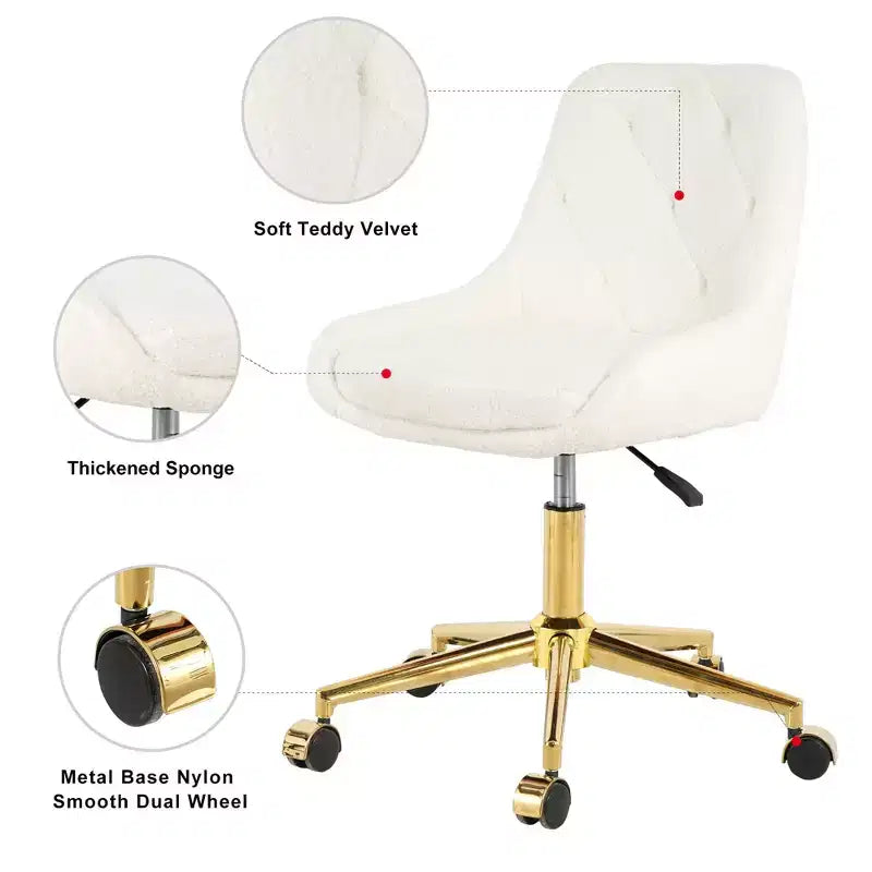 Fauteuil de bureau moderne réglable en polaire Teddy, Meuble de salon, Petite chaise pivotante pour bureau, étude, studio