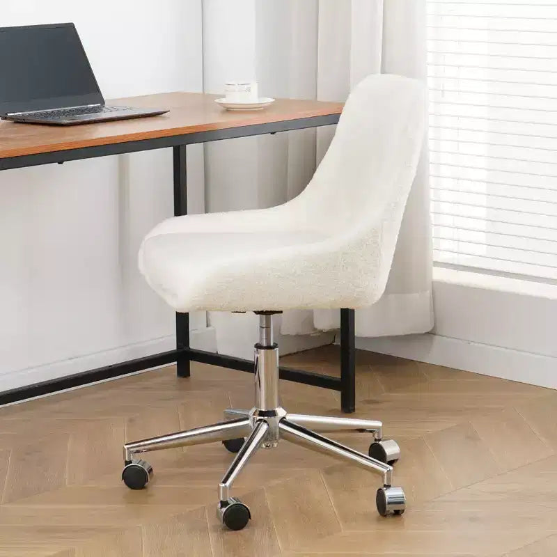 Fauteuil de bureau moderne réglable en polaire Teddy, Meuble de salon, Petite chaise pivotante pour bureau, étude, studio