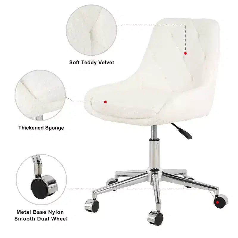 Fauteuil de bureau moderne réglable en polaire Teddy, Meuble de salon, Petite chaise pivotante pour bureau, étude, studio