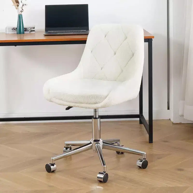 Modern Teddy Fleece Upholstered Adjustable Office Chair Living Room Furniture,Small Swivel Task Chair for Office,Study,Studio