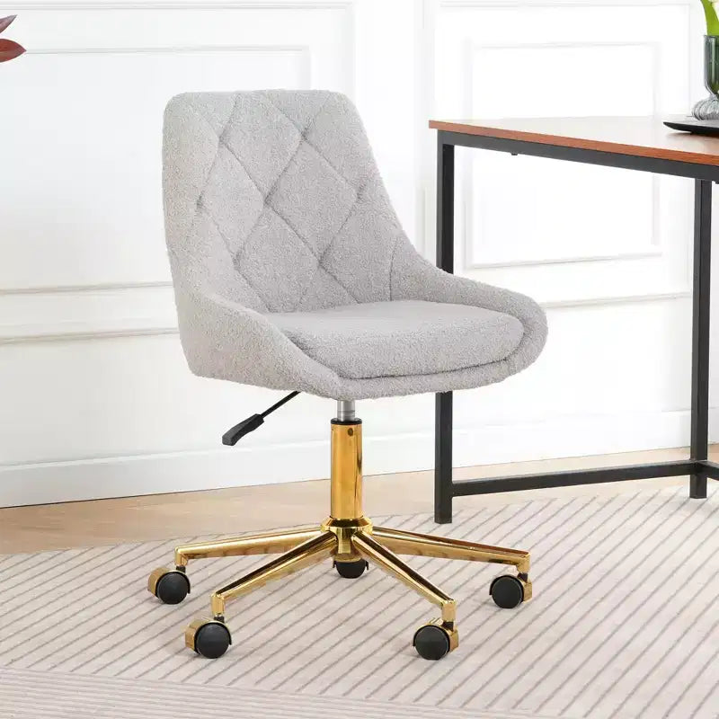 Modern Teddy Fleece Upholstered Adjustable Office Chair Living Room Furniture,Small Swivel Task Chair for Office,Study,Studio