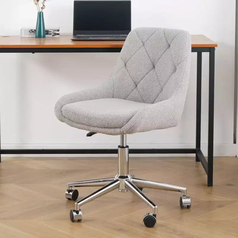 Modern Teddy Fleece Upholstered Adjustable Office Chair Living Room Furniture,Small Swivel Task Chair for Office,Study,Studio
