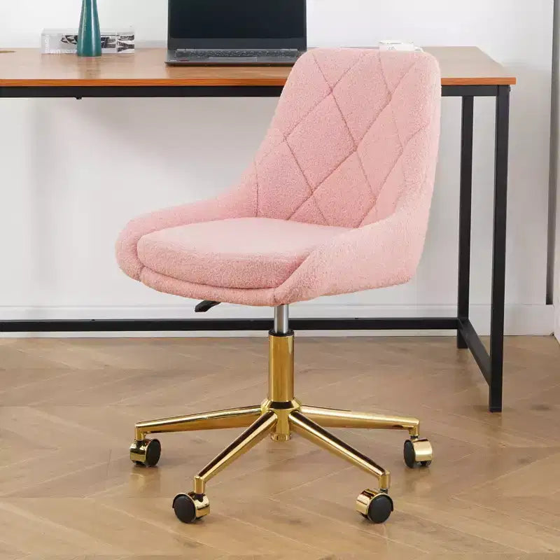 Modern Teddy Fleece Upholstered Adjustable Office Chair Living Room Furniture,Small Swivel Task Chair for Office,Study,Studio