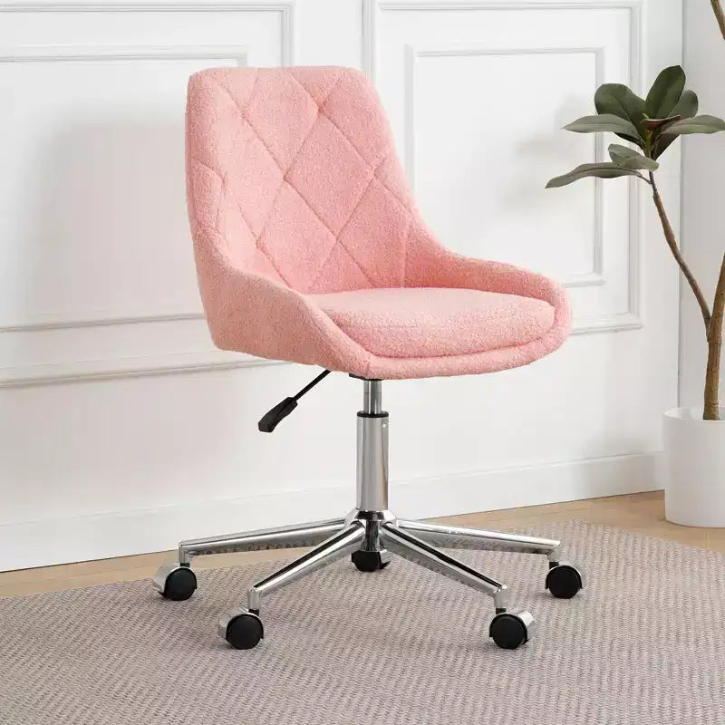 Modern Teddy Fleece Upholstered Adjustable Office Chair Living Room Furniture,Small Swivel Task Chair for Office,Study,Studio