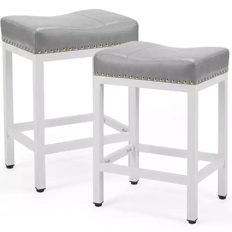 Lot de 2 tabourets de bar rembourrés pivotants réglables en hauteur avec repose-pieds, chaises de comptoir sans accoudoirs en cuir PU pour salles à manger