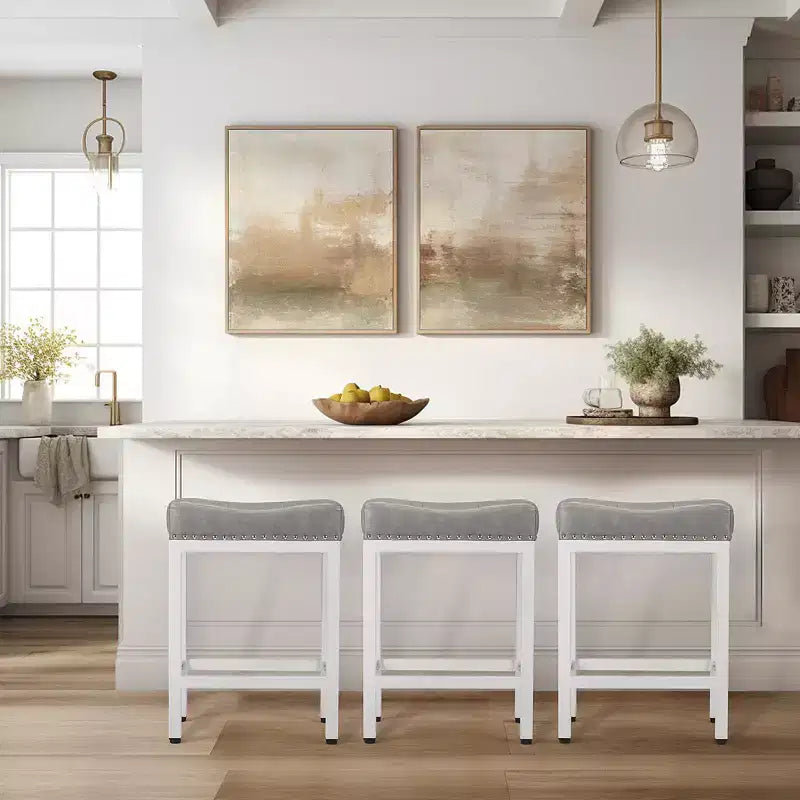 Lot de 2 tabourets de bar rembourrés pivotants réglables en hauteur avec repose-pieds, chaises de comptoir sans accoudoirs en cuir PU pour salles à manger