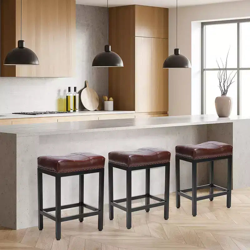 Lot de 2 tabourets de bar rembourrés pivotants réglables en hauteur avec repose-pieds, chaises de comptoir sans accoudoirs en cuir PU pour salles à manger