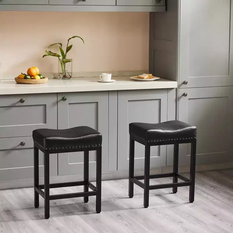 Set of 2 Upholstered Swivel Adjustable Height Bar Stools with Footstools,Armless PU Leather Counter Chairs for Dining Rooms