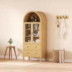 Acekool Arched Pantry Cabinet, 71 Farmhouse Display with Glass Doors & 2 Drawers, Adjustable Shelves for Kitchen, Dining Room, Bathroom