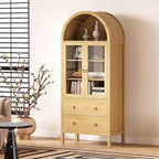 Meuble de rangement de cuisine voûté, 71 po style rustique avec portes vitrées et 2 tiroirs, étagères réglables pour cuisine, salle à manger, salle de bain