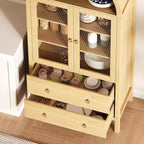 Meuble de rangement de cuisine voûté, 71 po style rustique avec portes vitrées et 2 tiroirs, étagères réglables pour cuisine, salle à manger, salle de bain