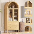 Meuble de rangement de cuisine voûté, 71 po style rustique avec portes vitrées et 2 tiroirs, étagères réglables pour cuisine, salle à manger, salle de bain