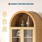 Meuble de rangement de cuisine voûté, 71 po style rustique avec portes vitrées et 2 tiroirs, étagères réglables pour cuisine, salle à manger, salle de bain