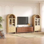 Meuble de rangement de cuisine voûté, 71 po style rustique avec portes vitrées et 2 tiroirs, étagères réglables pour cuisine, salle à manger, salle de bain