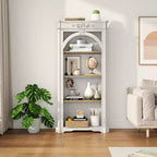Vitrine arquée moderne, meuble de rangement avec 4 étagères, meuble de rangement autoportant pour salon, couloir et bureau, blanc