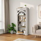 Vitrine arquée moderne, meuble de rangement avec 4 étagères, meuble de rangement autoportant pour salon, couloir et bureau, blanc