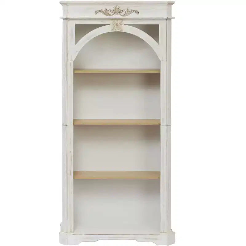 Vitrine arquée moderne, meuble de rangement avec 4 étagères, meuble de rangement autoportant pour salon, couloir et bureau, blanc