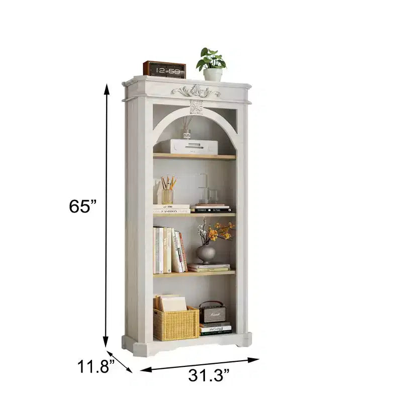 Vitrine arquée moderne, meuble de rangement avec 4 étagères, meuble de rangement autoportant pour salon, couloir et bureau, blanc