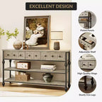 Console industrielle de 52 po avec 3 tiroirs de rangement et 3 niveaux, table de canapé en métal pour salon, couloir et entrée, rangement derrière le canapé