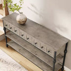 Console industrielle de 52 po avec 3 tiroirs de rangement et 3 niveaux, table de canapé en métal pour salon, couloir et entrée, rangement derrière le canapé