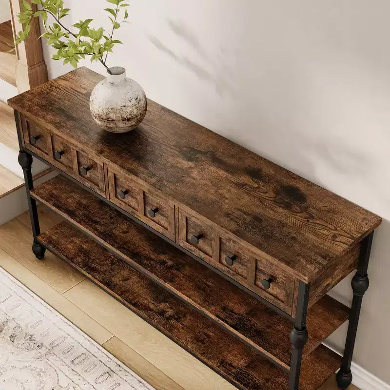 COZONY 52 Industrial Console Table with 3 Storage Drawers & 3 Tiers  Metal Sofa Table for Living Room, Hallway & Entryway, Behind Couch Storage