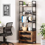 70.87 Tall Bookshelf with Drawers Industrial Bookcase with 4 Tiers Open Storage Shelves for Bedroom, Living Room, Home Office, Brown