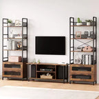 Étagère haute de 180 cm avec tiroirs, Bibliothèque industrielle avec 4 étagères de rangement ouvertes pour chambre, salon, bureau, marron