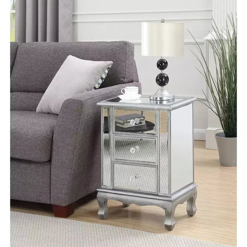 HomeStock 24.75 in.H Silver Color Rectangle Glass Table Top End Table 1 -piece