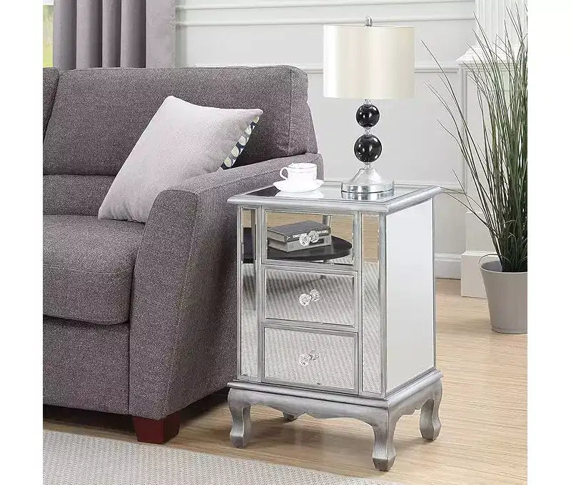 Table d'appoint rectangulaire de 62,87 cm H en verre couleur argent, 1 pièce