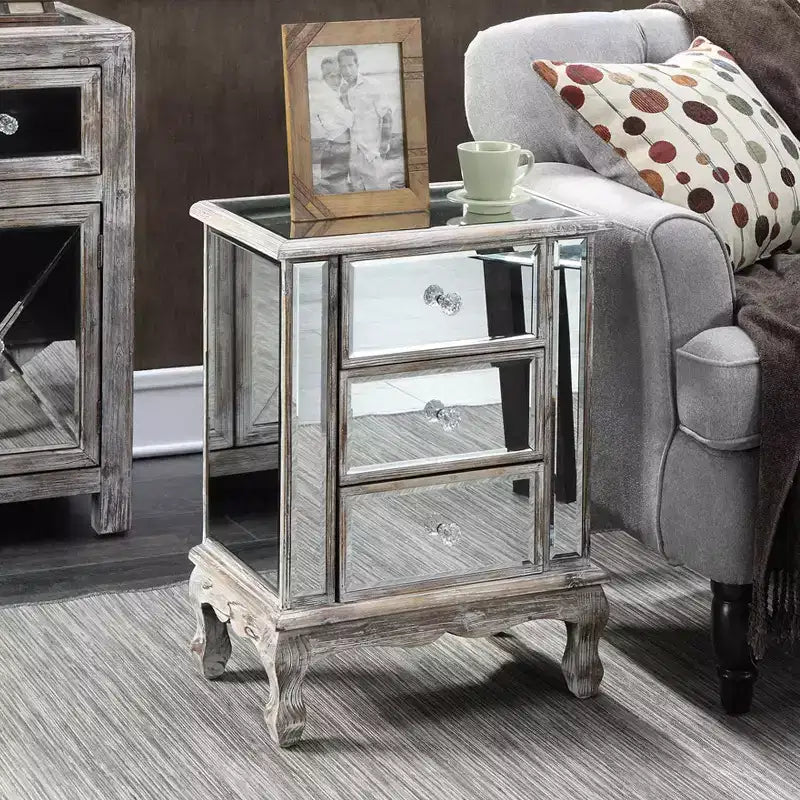 Table d'appoint rectangulaire de 62,87 cm H en verre couleur argent, 1 pièce